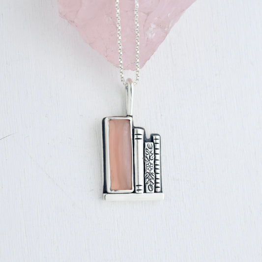 Bookshelf Necklace with Pink Chalcedony