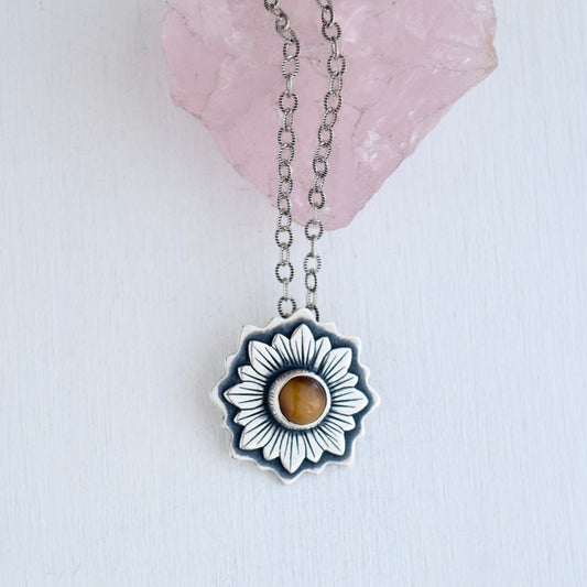 Sunflower Necklace with Tigers Eye