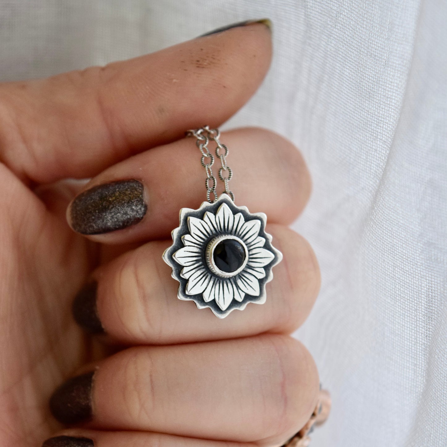 Sunflower Necklace with Black Onyx