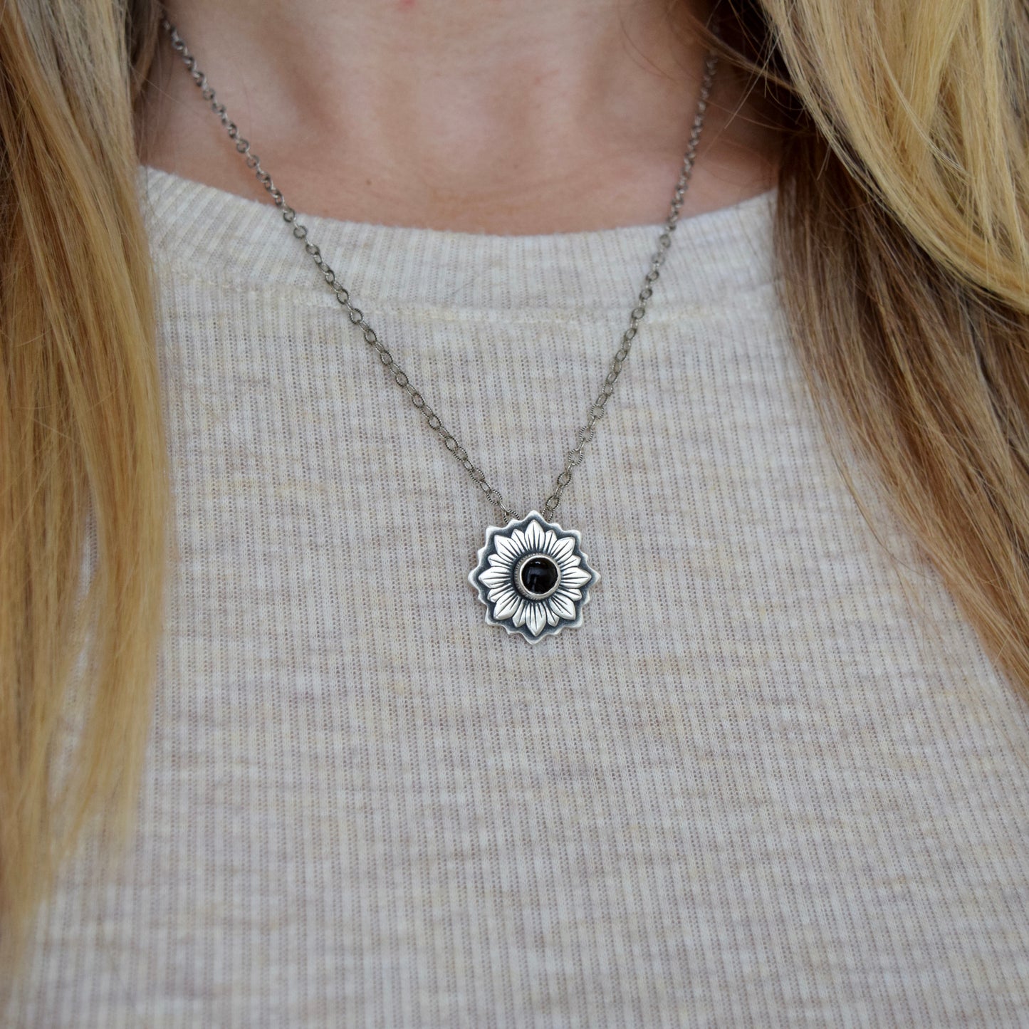 Sunflower Necklace with Black Onyx