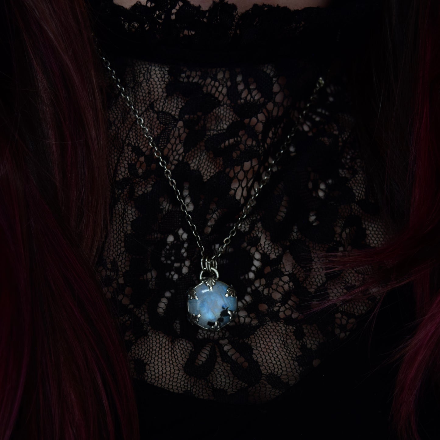 Double Sided Full Moon Rainbow Moonstone Necklace