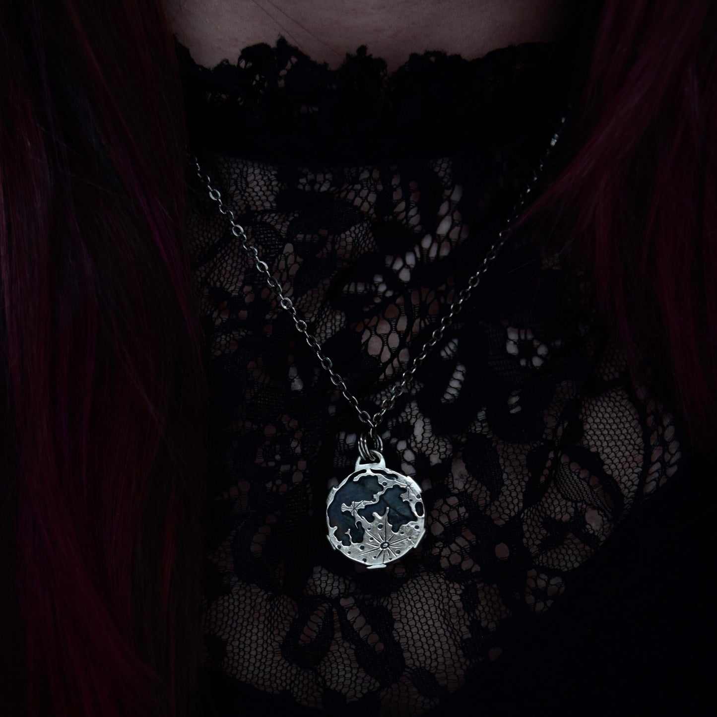 Double Sided Full Moon Purple Labradorite Necklace