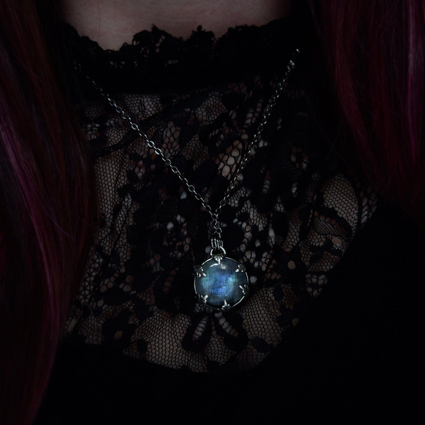 Double Sided Full Moon Purple Labradorite Necklace