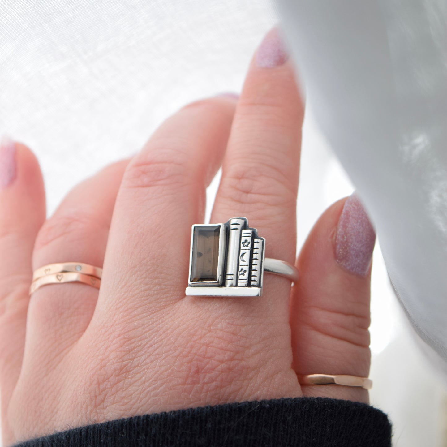 Bookshelf Ring with Smokey Quartz size 11