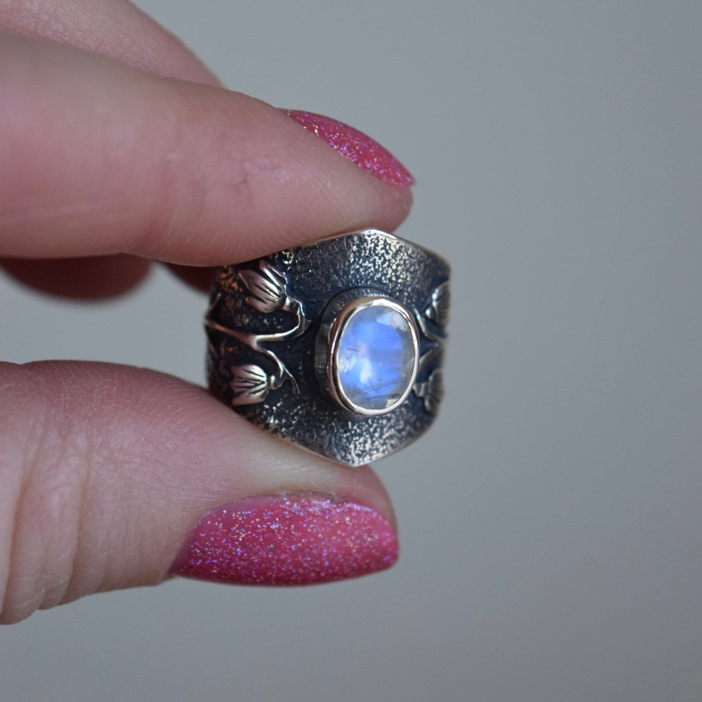 Snowdrop Shield Ring with Rainbow Moonstone size 5