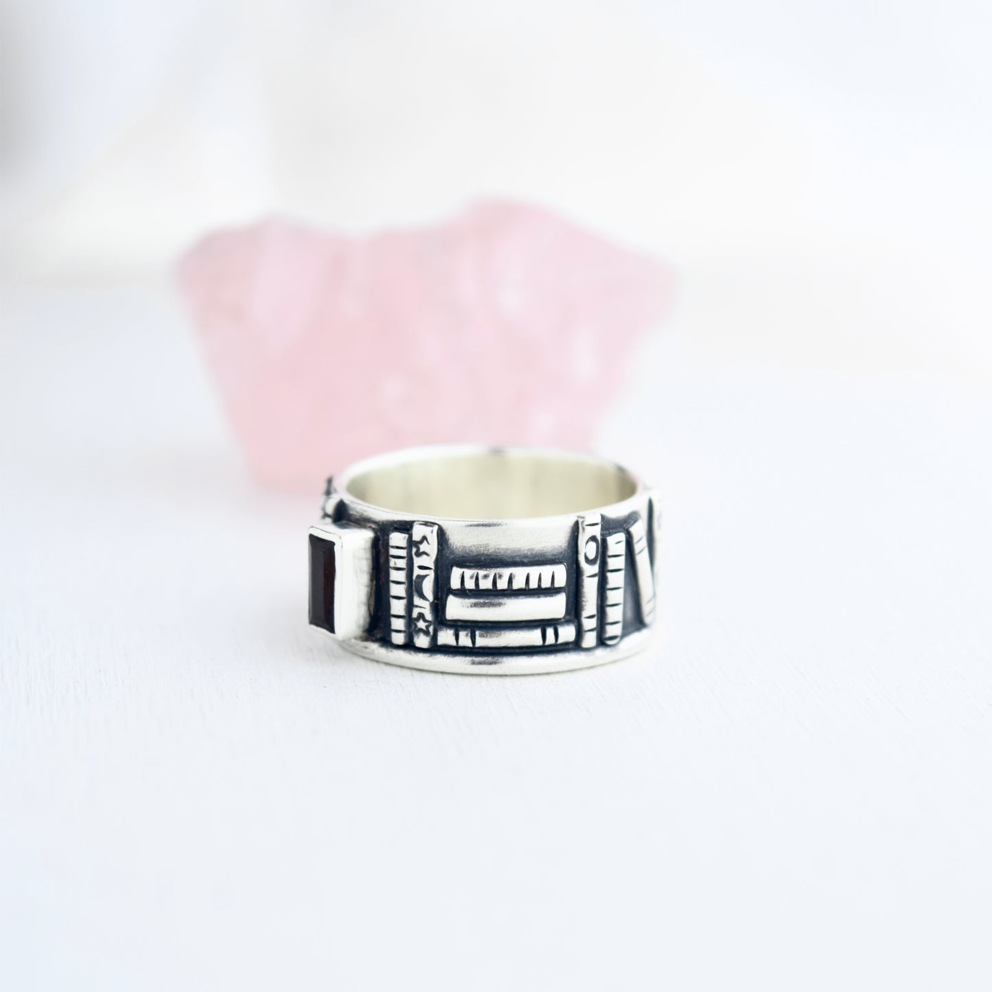Bookshelf Ring Band with Garnet Size 6.75/7