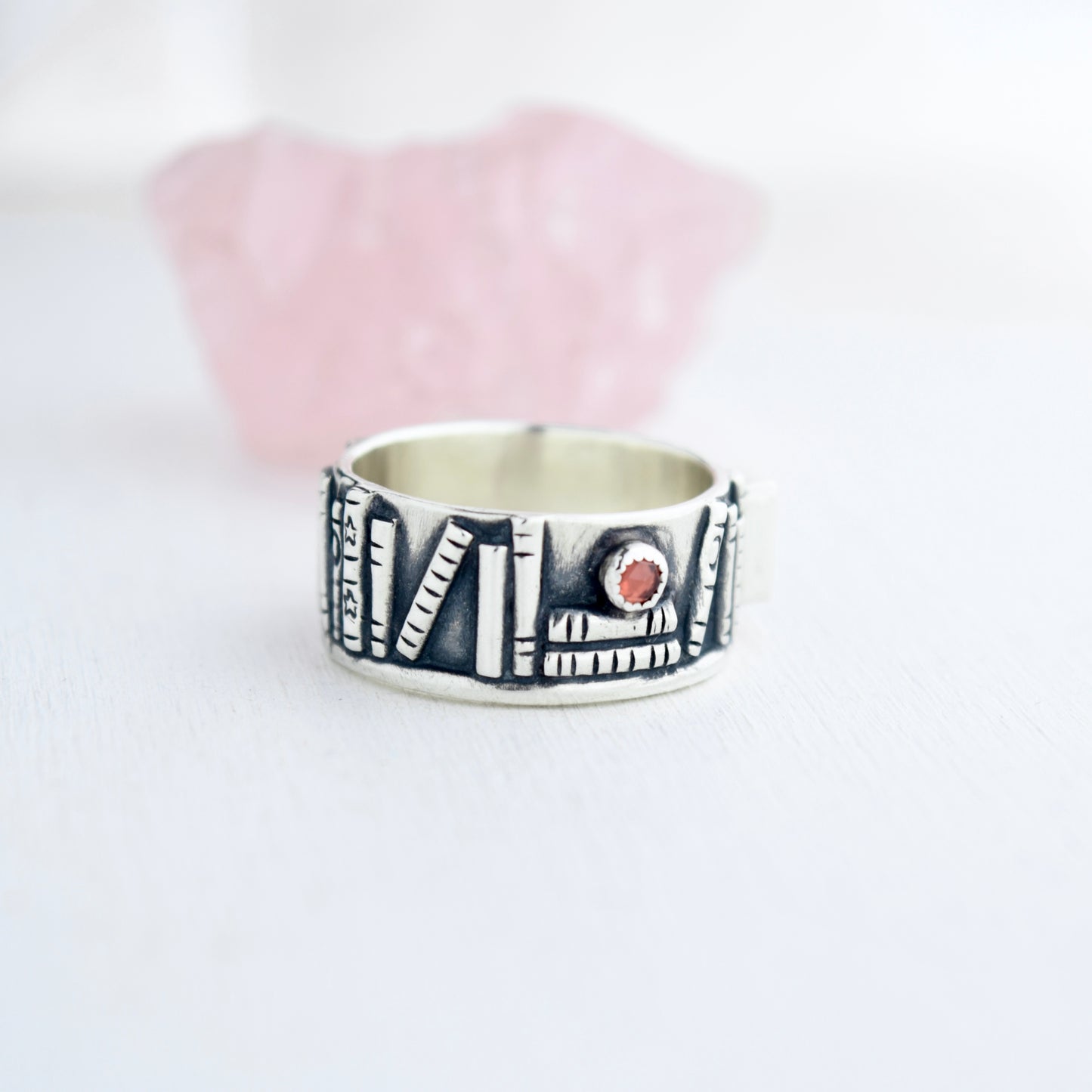 Bookshelf Ring Band with Garnet Size 6.75/7