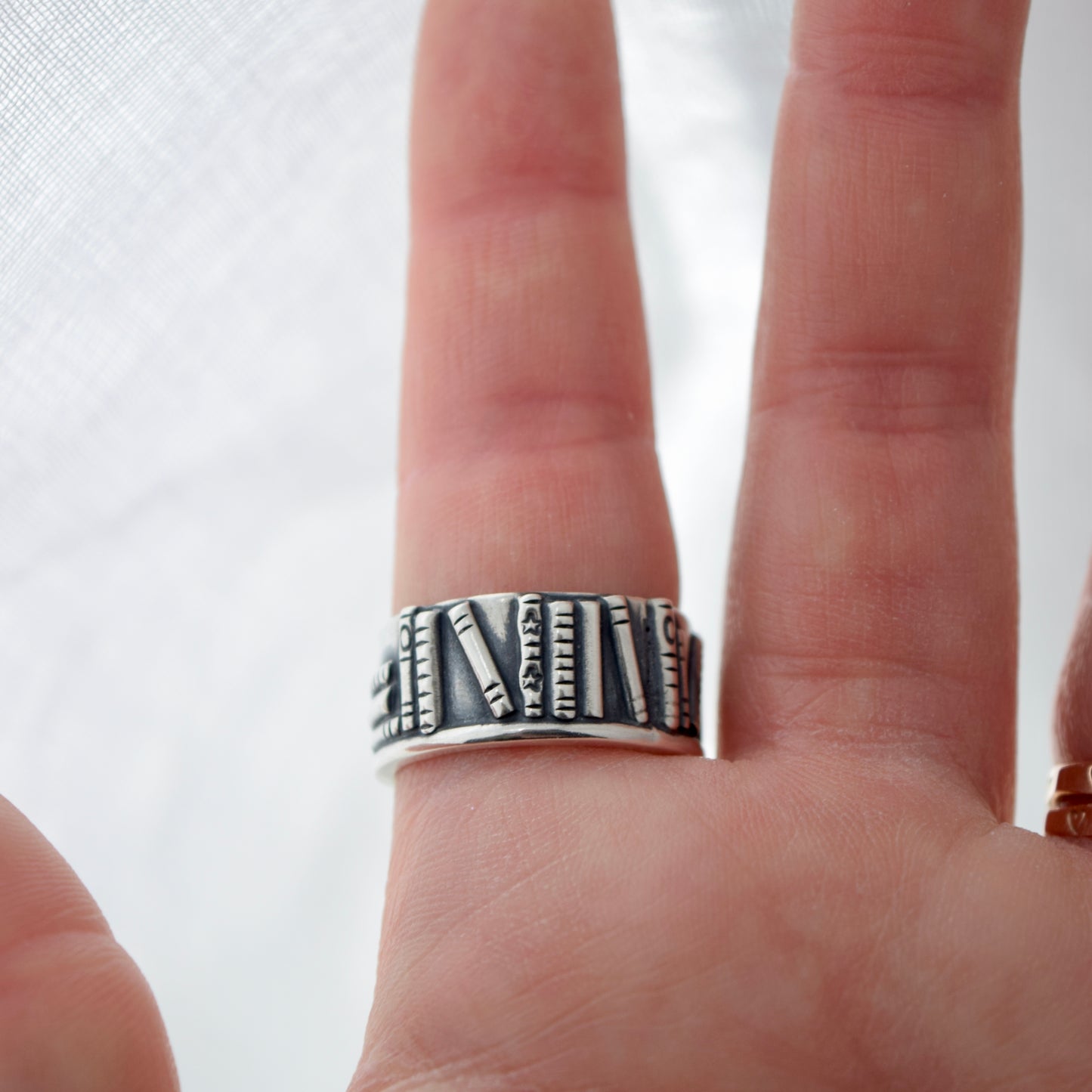 Bookshelf Ring Band with Garnet and Black Star Sapphire Size 7.5