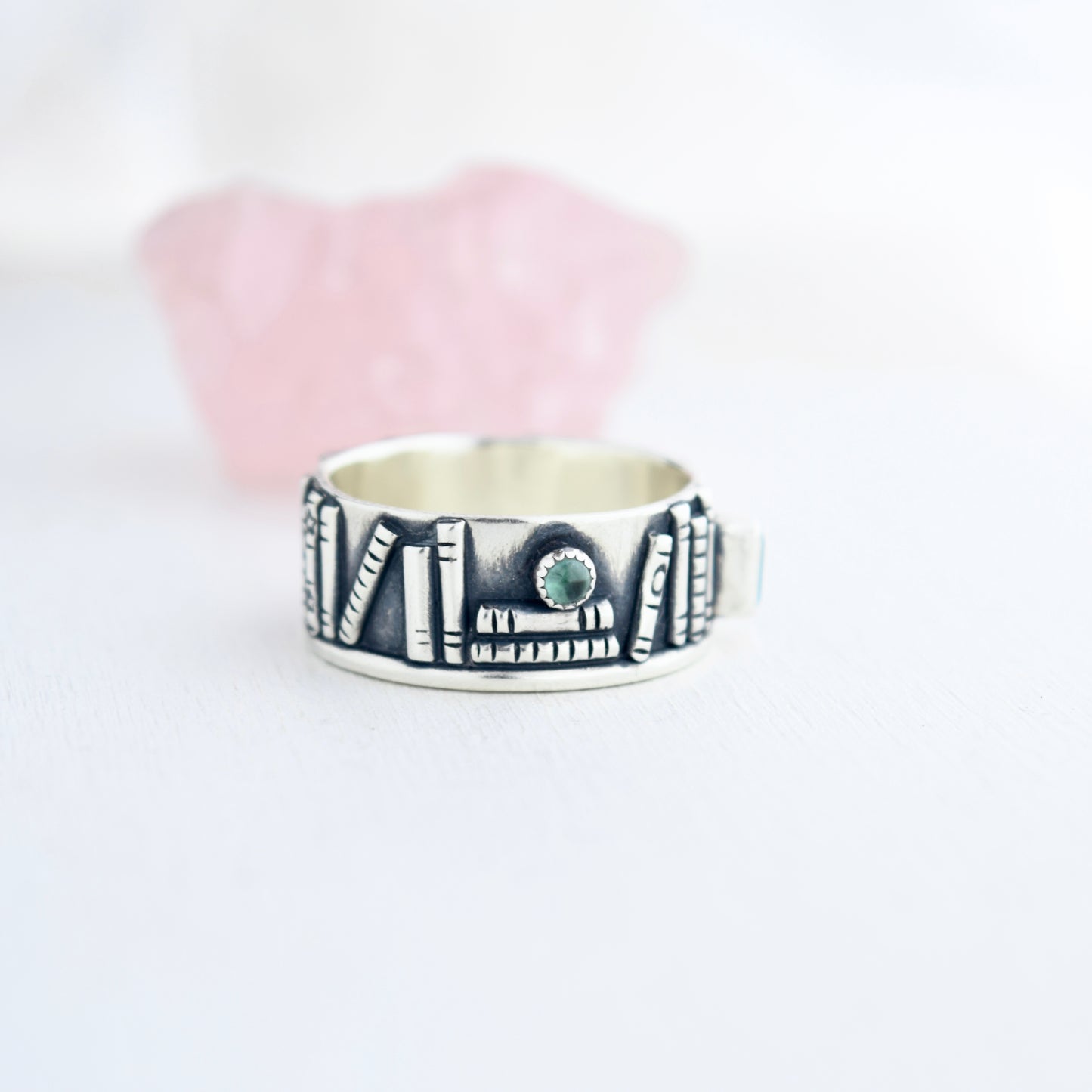 Bookshelf Ring Band with Topaz and Blue Tourmaline Size 9.5/9.75