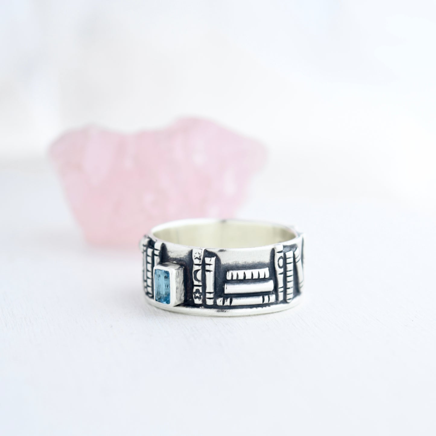 Bookshelf Ring Band with Topaz and Blue Tourmaline Size 9.5/9.75