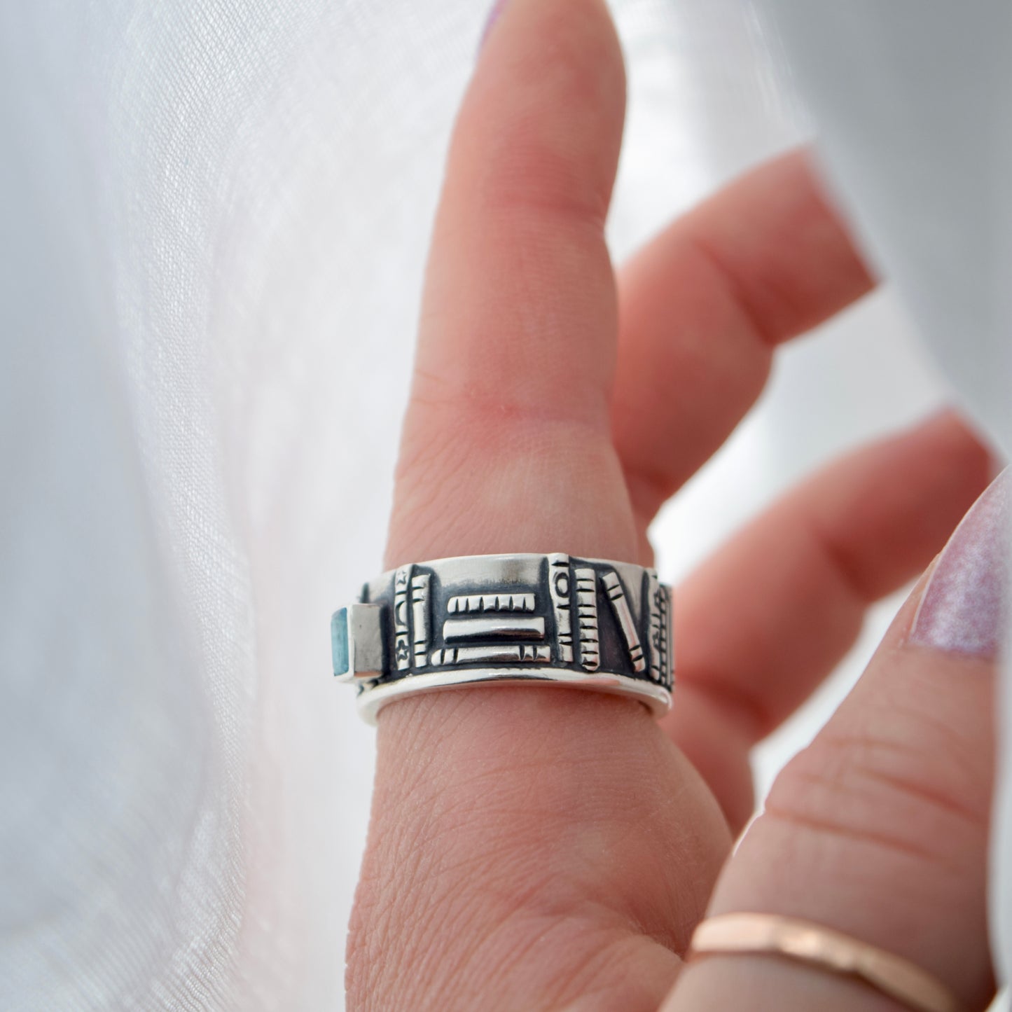 Bookshelf Ring Band with Topaz and Blue Tourmaline Size 9.5/9.75