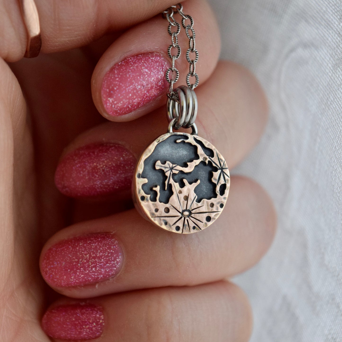 Double Sided Cherry Blossom Lunar Phase Pendant with Morganite and Rose Gold Fill