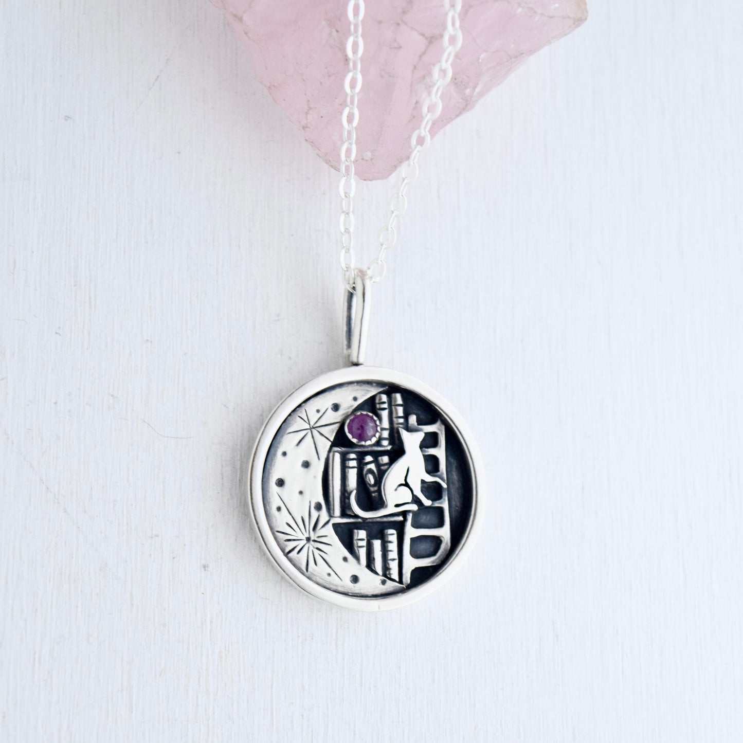 Lunar Library Necklace with Pink Sapphire