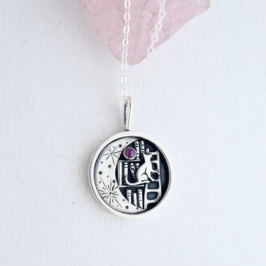Lunar Library Necklace with Pink Sapphire