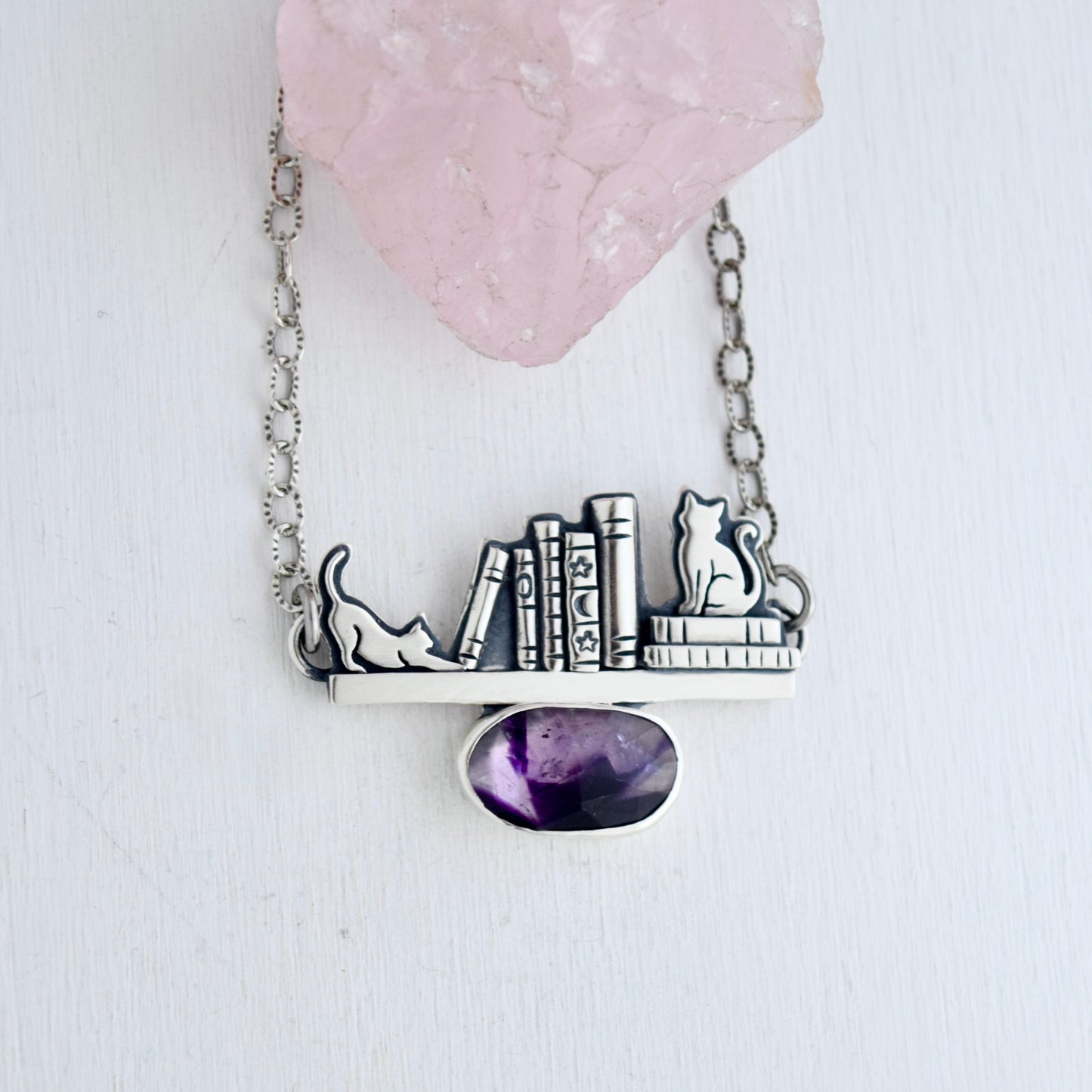 Book Shelf Necklace with Atomic Amethyst