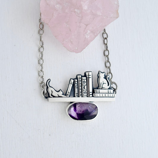 Book Shelf Necklace with Atomic Amethyst