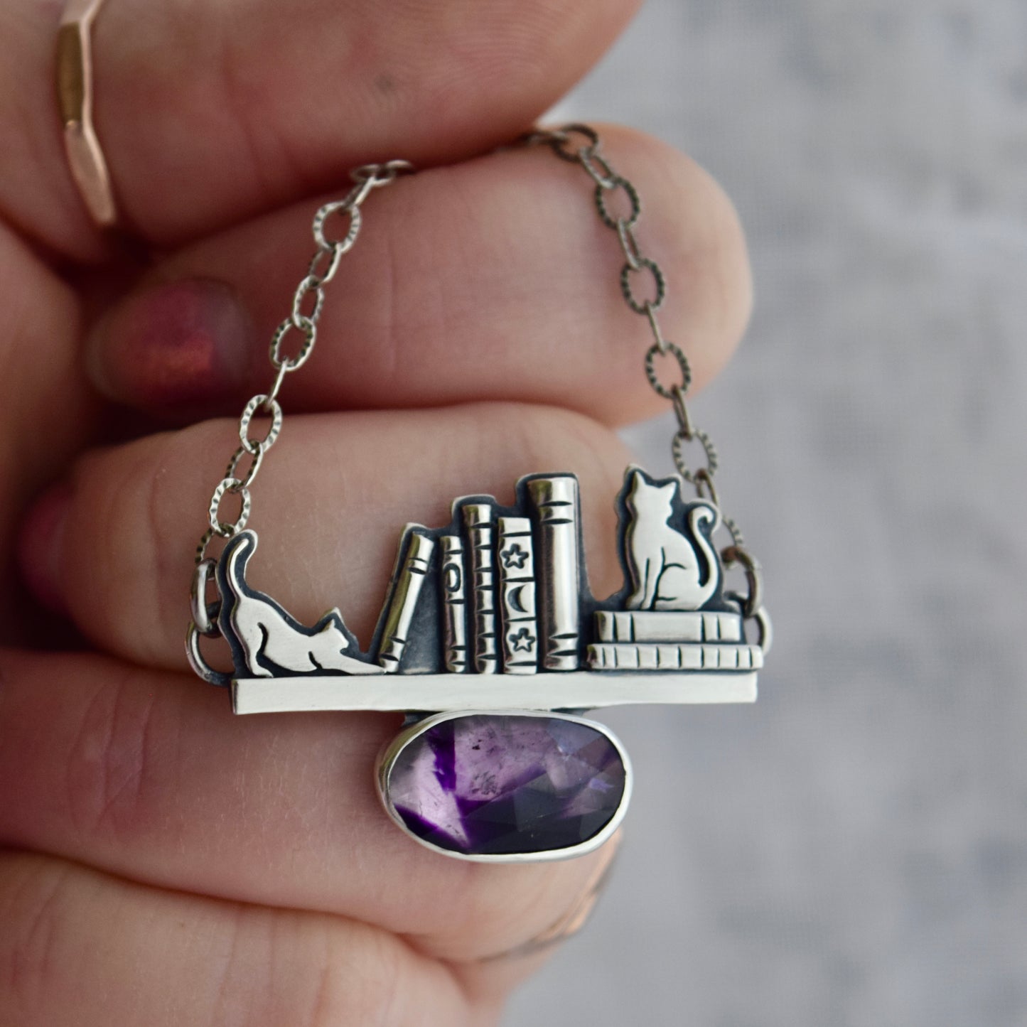 Book Shelf Necklace with Atomic Amethyst
