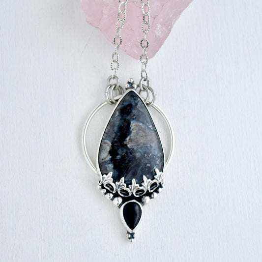 Pendulum Pendant with Larvikite and Black Onyx
