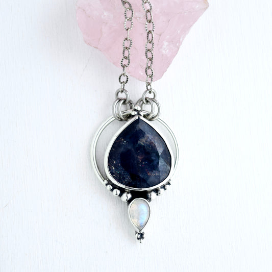Pendulum Pendant with Iolite and Rainbow Moonstone
