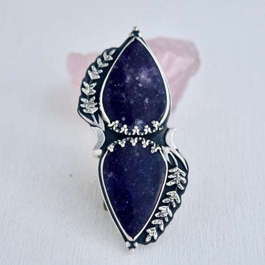 Midnight Lavender Statement Ring with Lepidolite Size 7