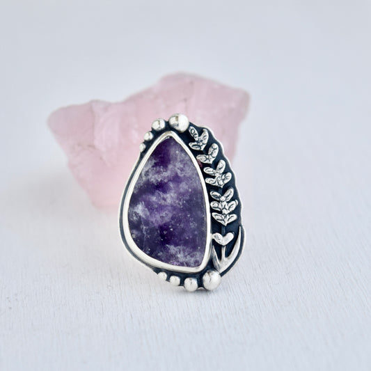 Midnight Lavender Ring with Lepidolite Size 7