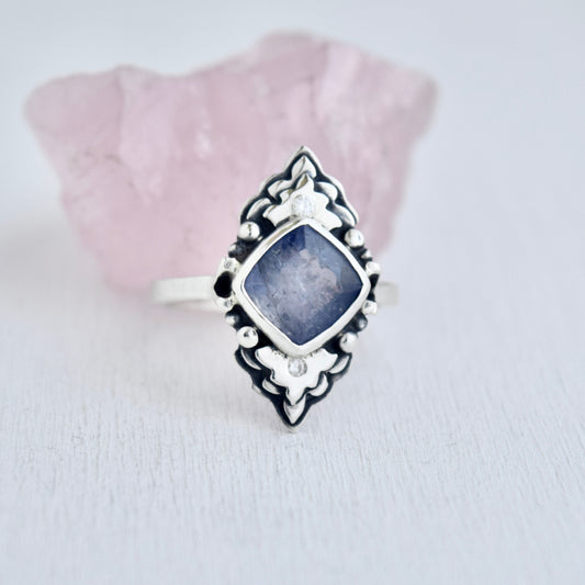 Lavender Sky Ring with Iolite and .02c Diamonds Size 7.75