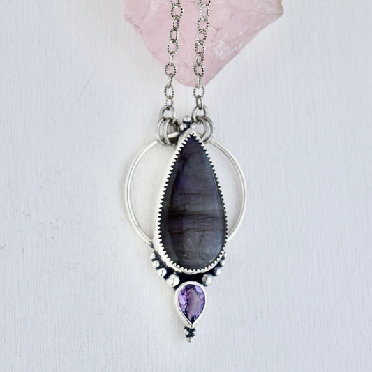 Pendulum Pendant with Purple Labradorite and Amethyst