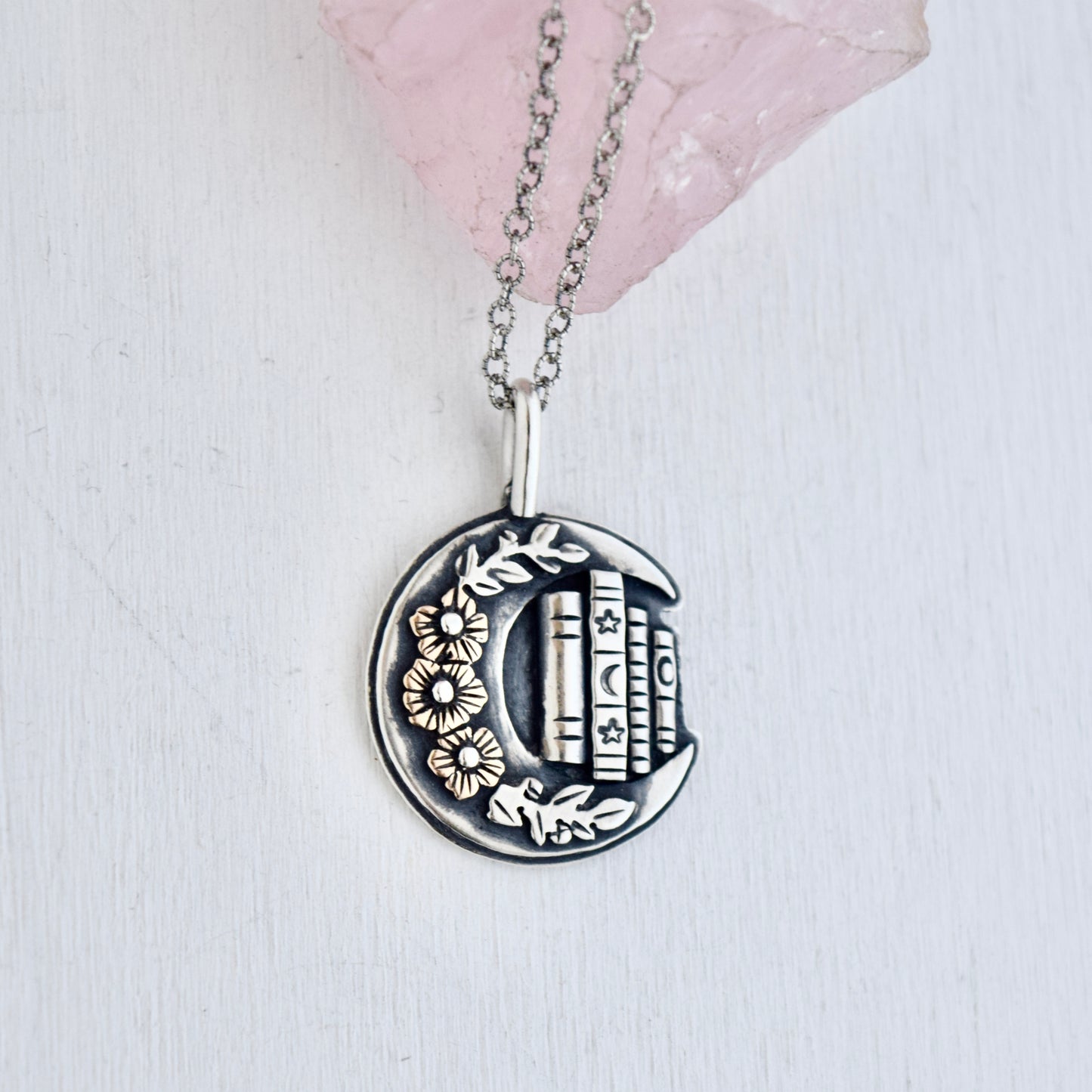 Lunar Bookshelf Necklace with Gold Fill