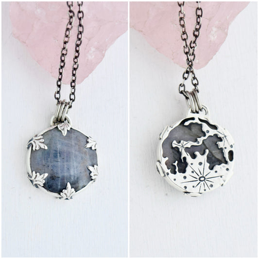 Double Sided Full Moon Purple Labradorite Necklace