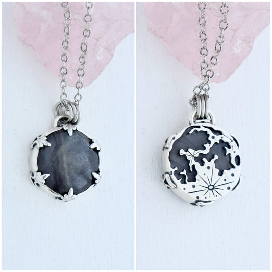 Double Sided Full Moon Purple Labradorite Necklace