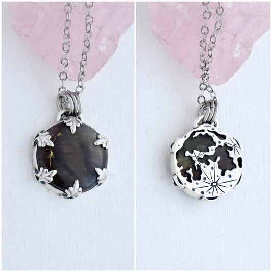 Double Sided Full Moon Kintsugi Repaired Purple Labradorite Necklace