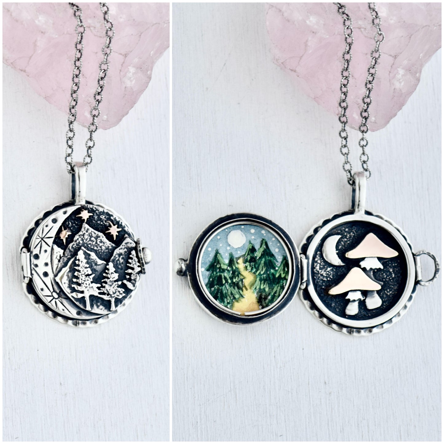 Dark Forest Locket with Rose Gold Fill