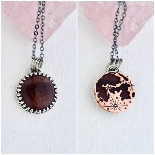 Double Sided Copper Full Moon and Tigers Eye Necklace