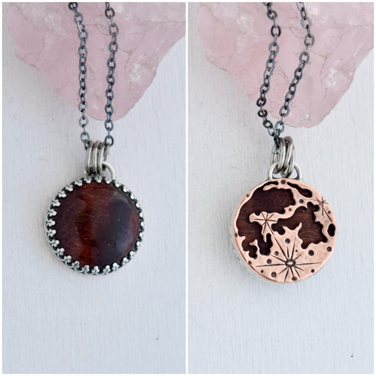 Double Sided Copper Full Moon and Tigers Eye Necklace