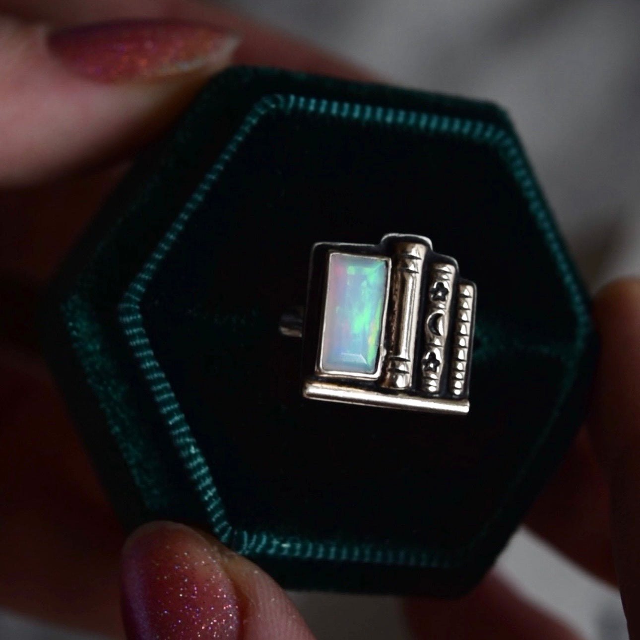 Bookshelf Ring with Ethiopian Opal, 14k Solid Yellow Gold, and Yellow Gold Fill Size 8