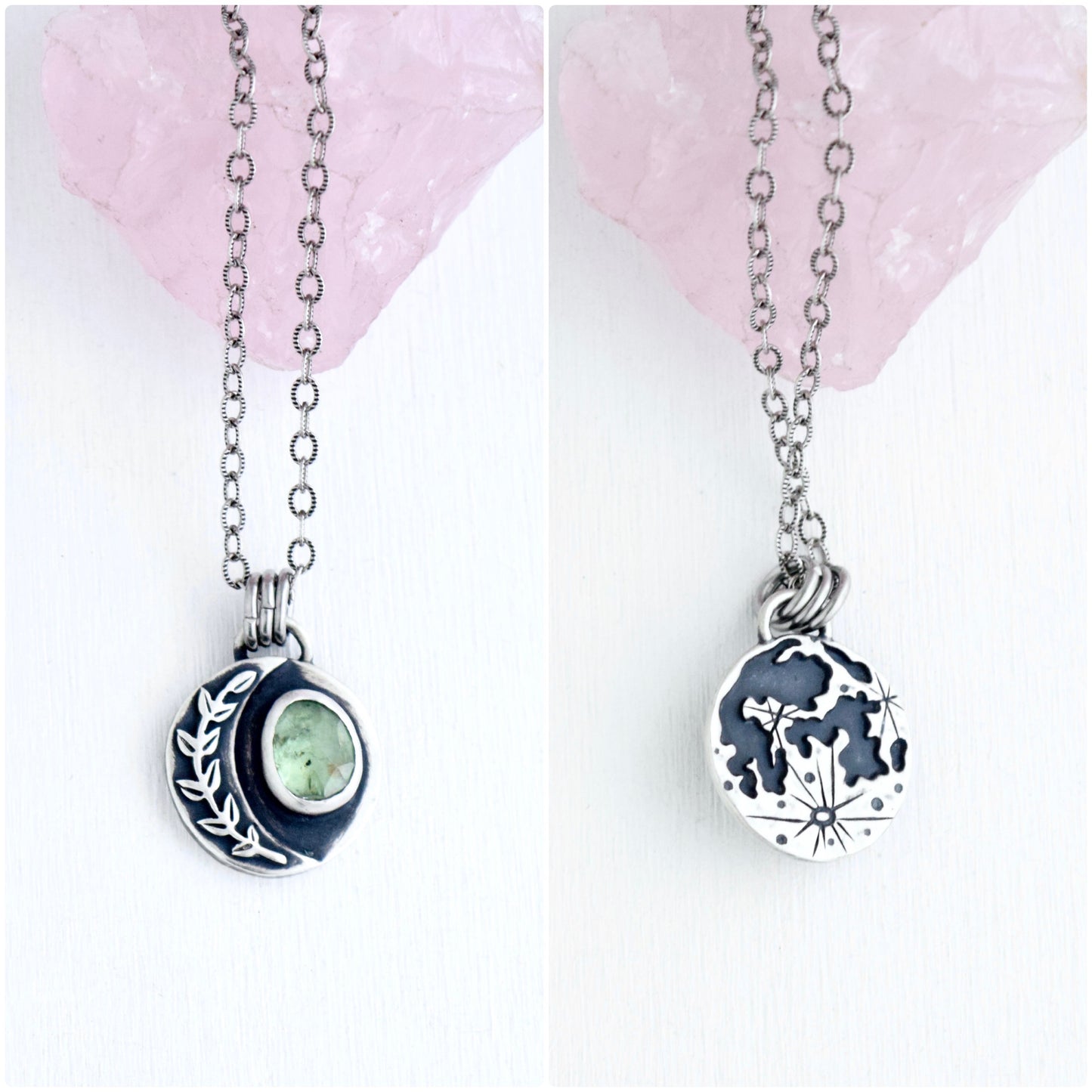 Double Sided Vine Lunar Phase Pendant with Green Kyanite