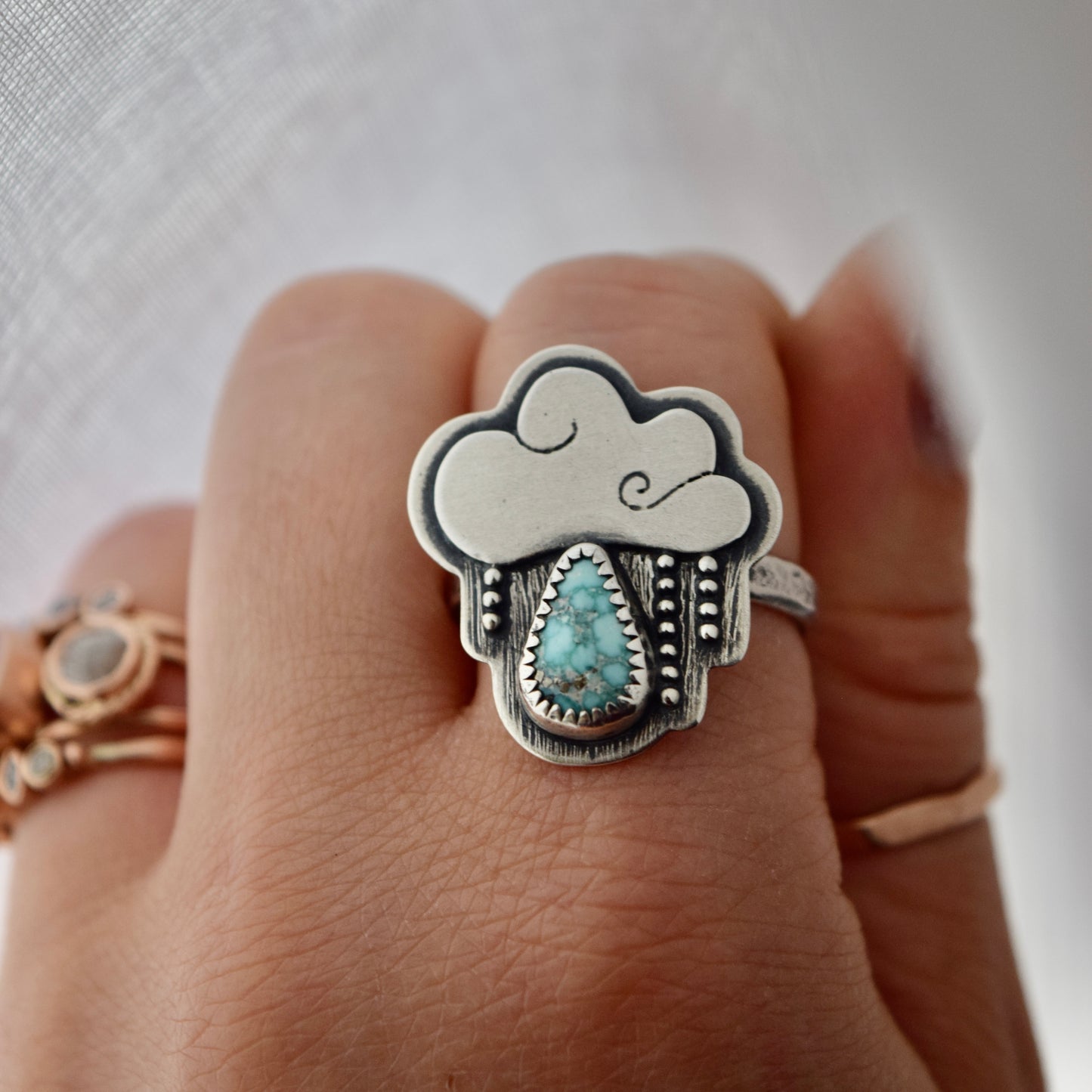 Little Dark Cloud Ring with White Water Turquoise size 10