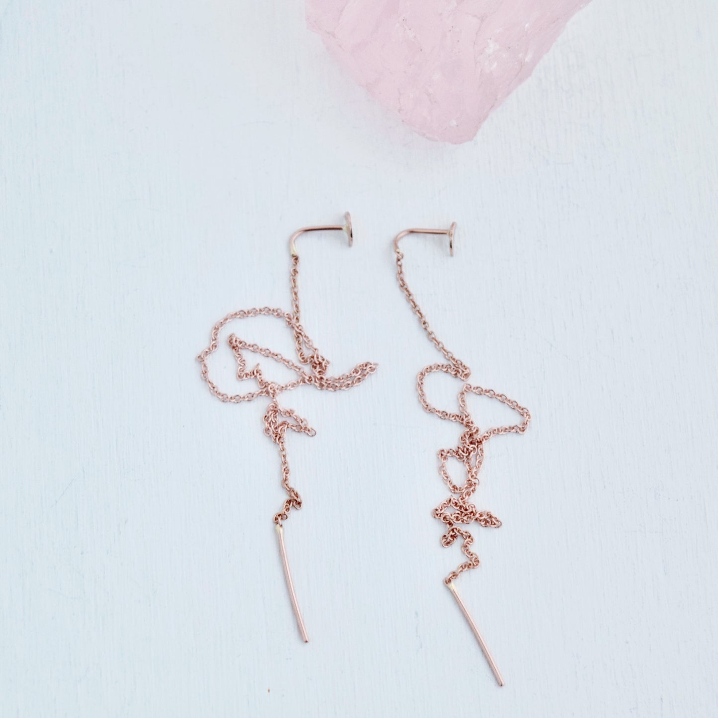 Made-to-Order 14k Solid Rose Gold Crescent Moon Ear Threaders