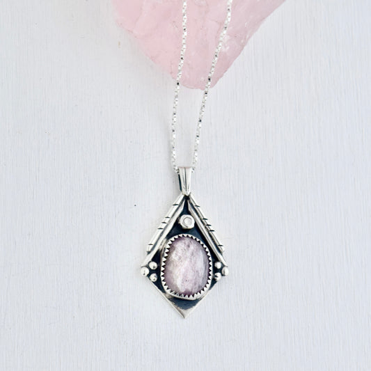 Polaris Necklace with Lepidolite and Rose Cut Diamond