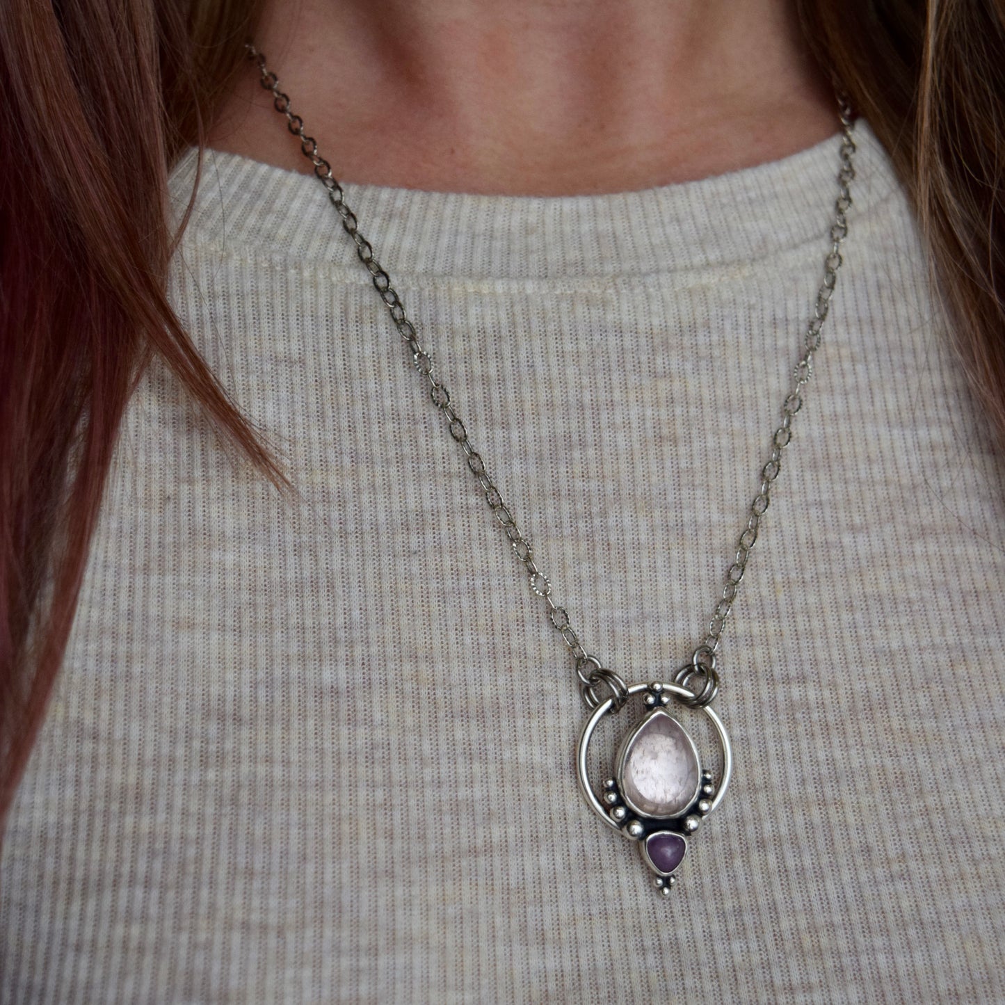 Pendulum Pendant with Morganite and Sapphire