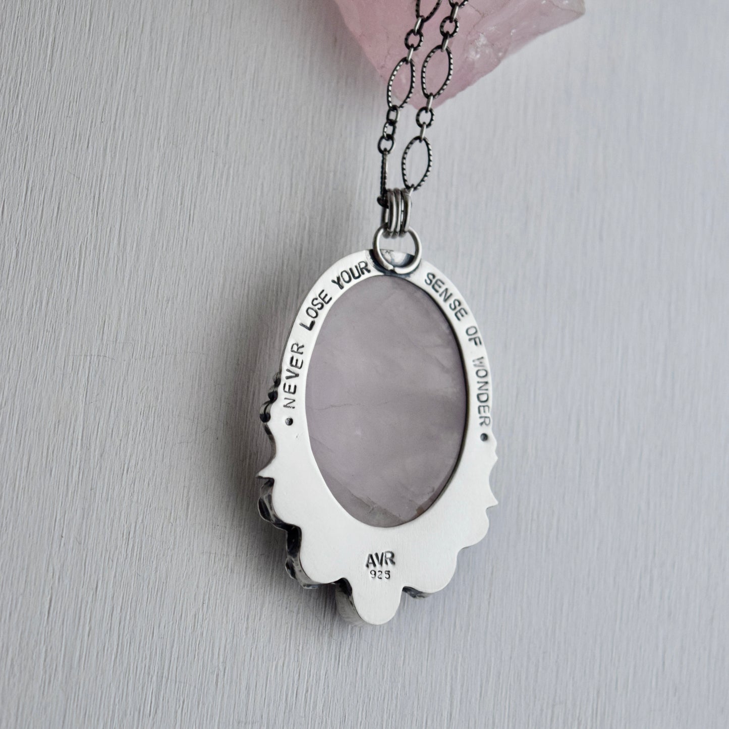 Worry Stone Pendant with Rose Quartz and Star Ruby