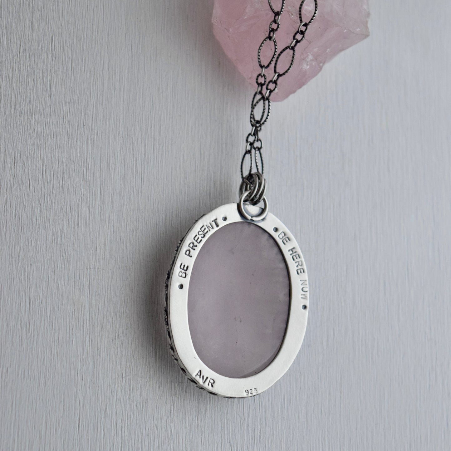 Worry Stone Pendant with Rose Quartz