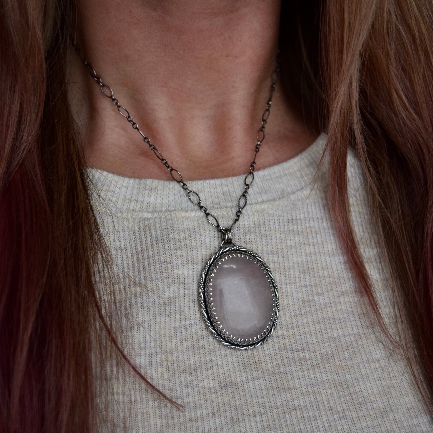 Worry Stone Pendant with Rose Quartz