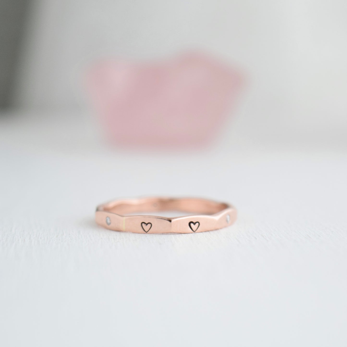 Diamond Heart Ring in 14k Solid Rose Gold size 7.5