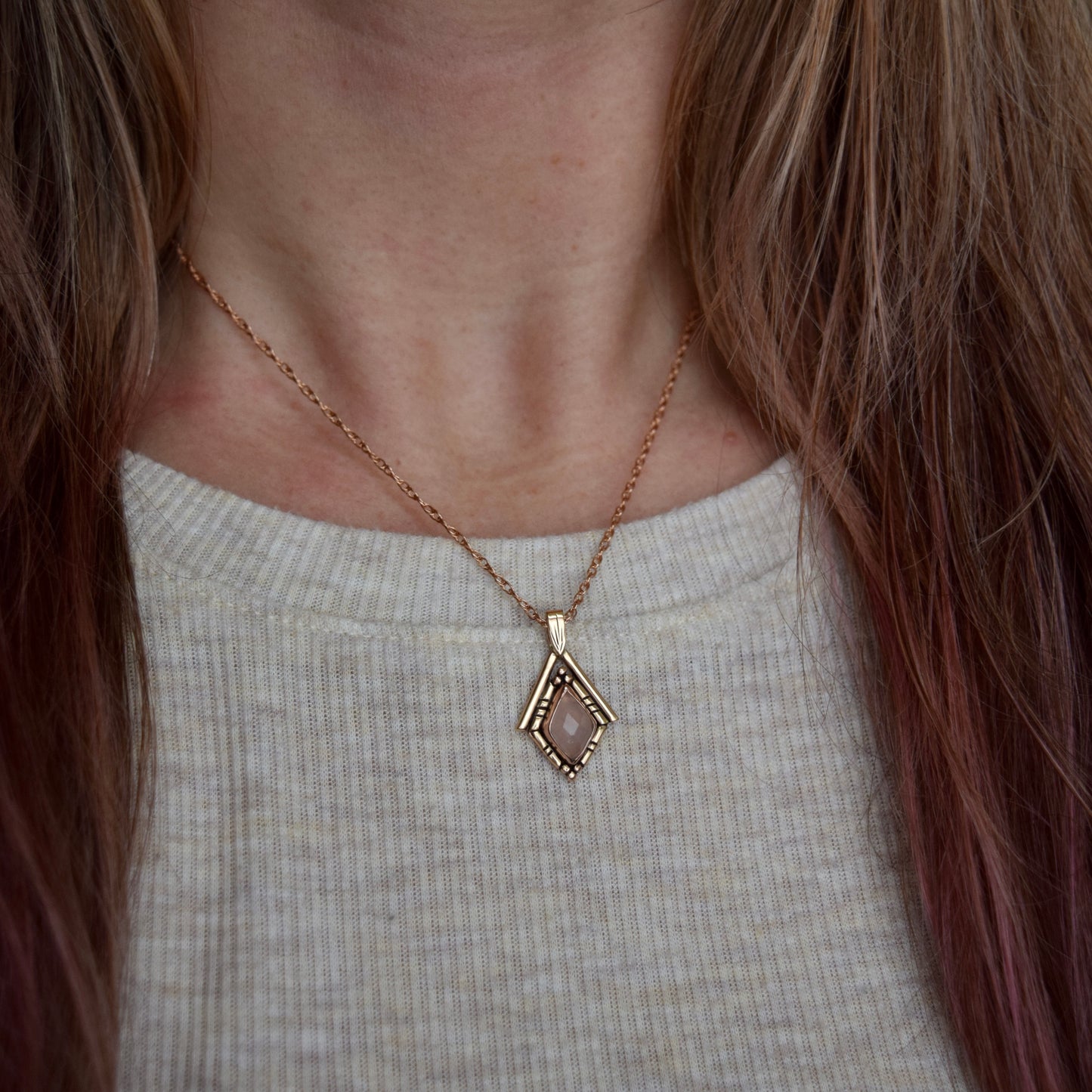 North Star Necklace with Rose Cut Morganite, 14k Solid Rose Gold, and Gold Fill