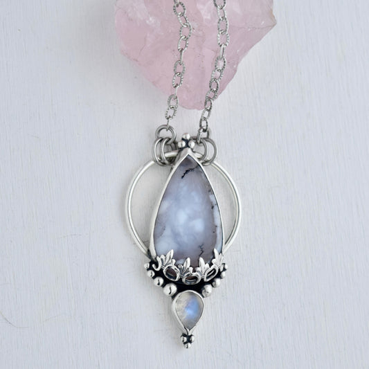 Pendulum Pendant with Dendritic Opal and Rainbow Moonstone
