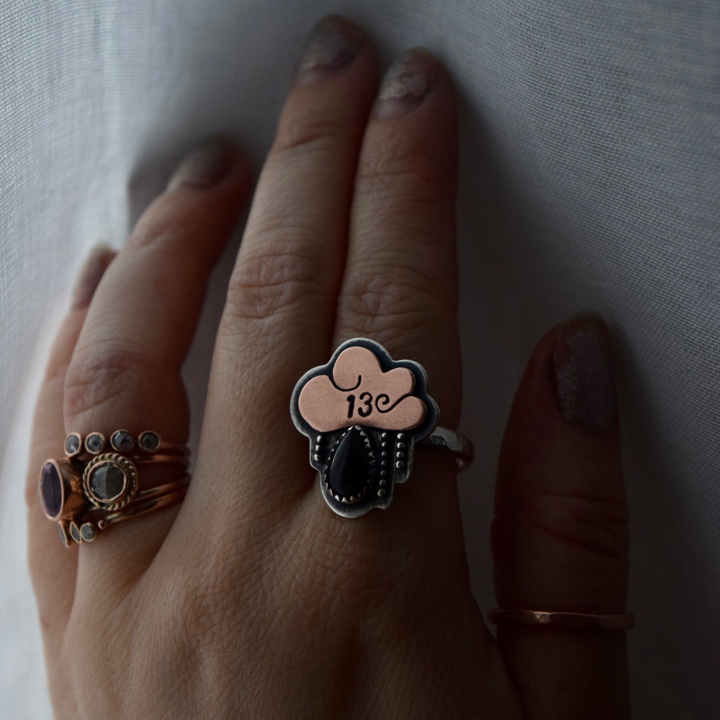 Friday the 13th Little Dark Cloud Ring with Black Onyx size 9