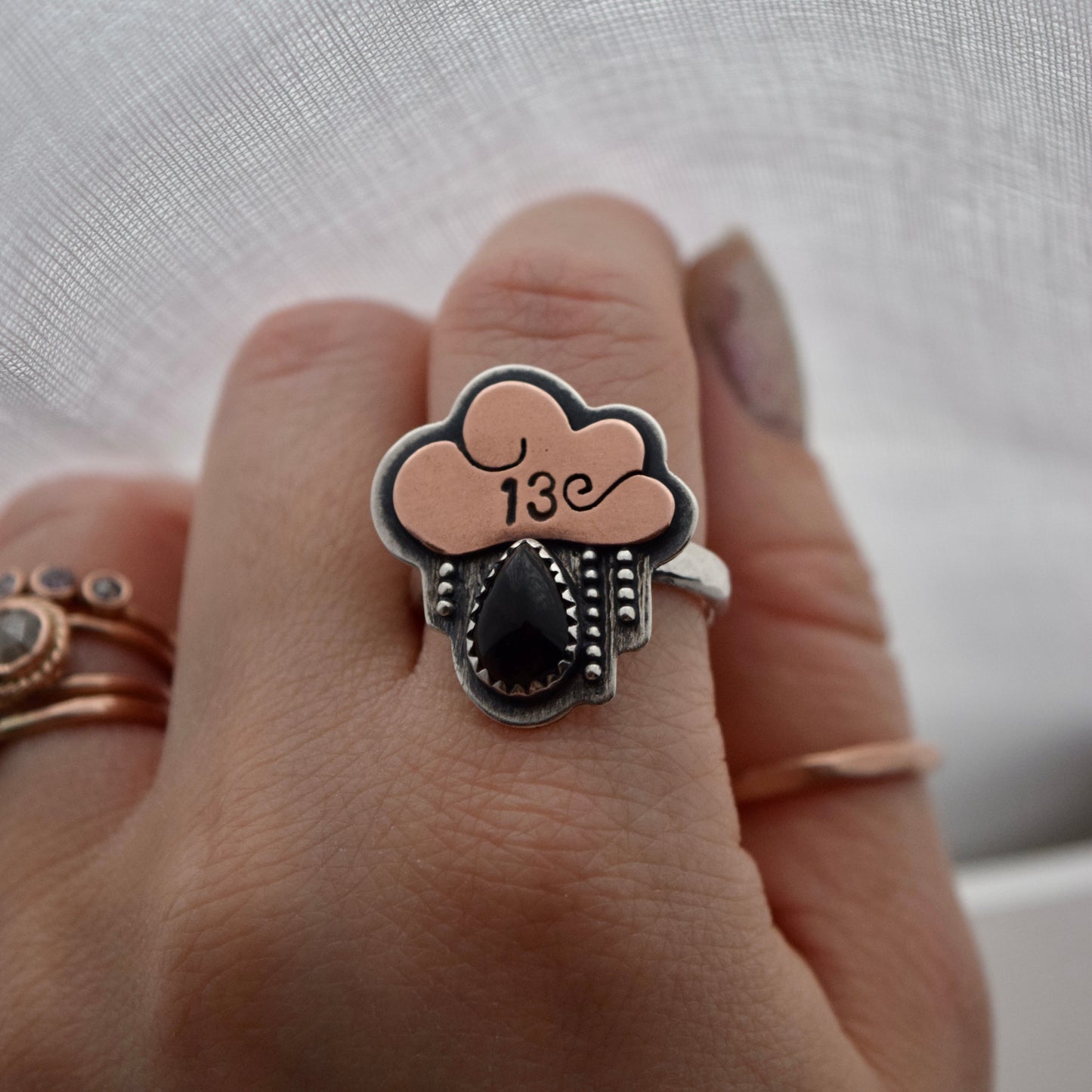 Friday the 13th Little Dark Cloud Ring with Black Onyx size 9