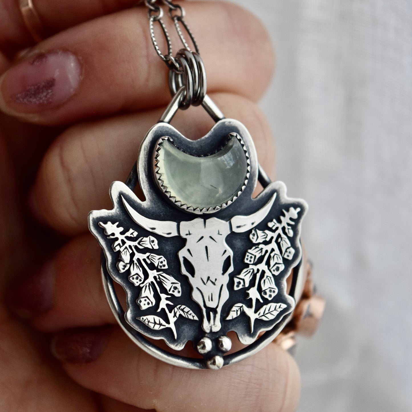 Zodiac Taurus Bull & Foxglove Pendant with Prehnite