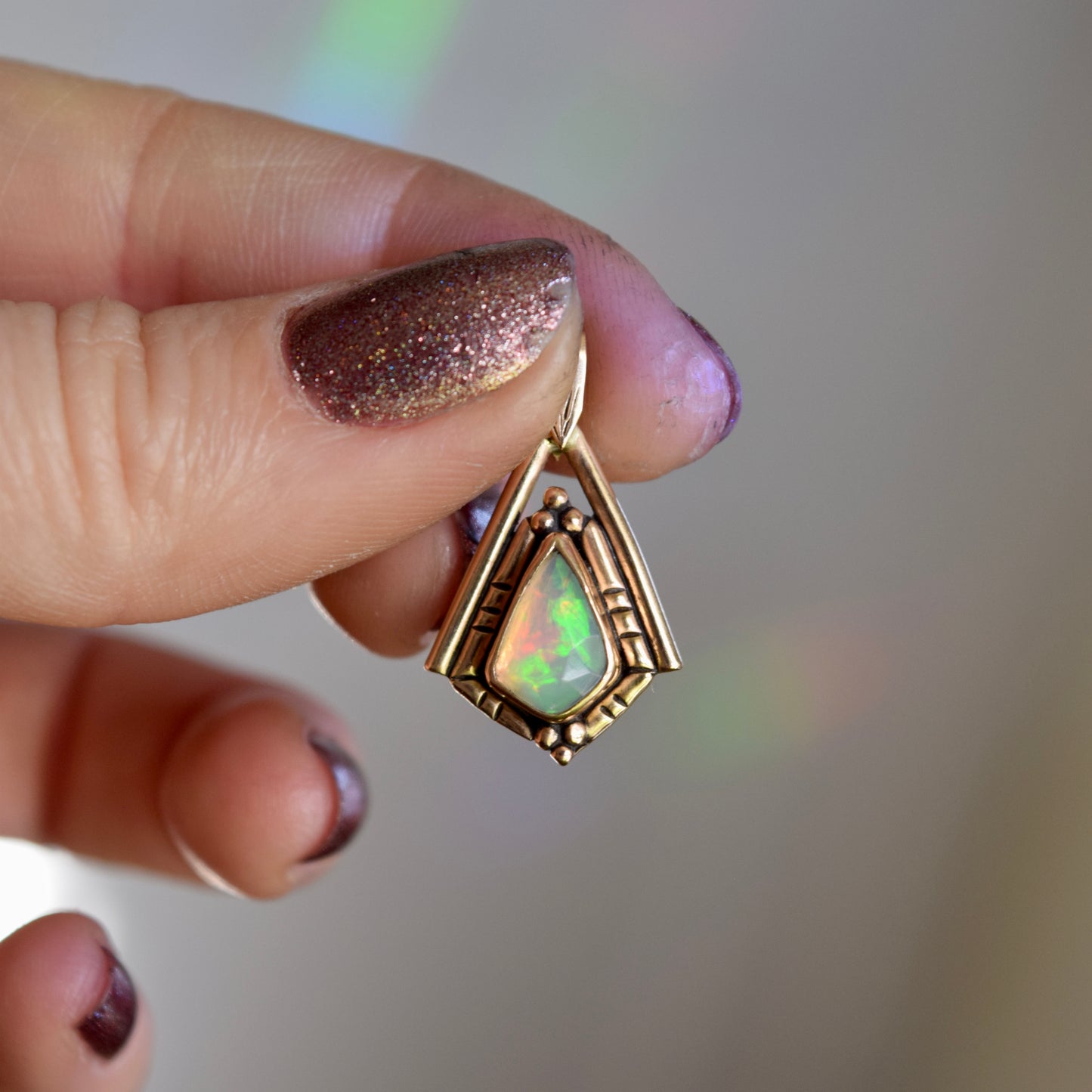 North Star Necklace with Rose Cut Ethiopian Opal and Yellow Gold Fill